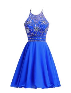 Royal Blue Prom Gown Prom and Party and For with Beading Halter Top Sleeveless Zipper