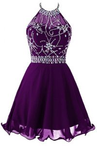 Halter Top Sleeveless Zipper Homecoming Dress Purple Organza