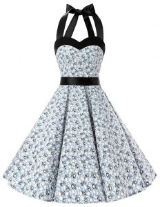 Halter Top Sleeveless Sashes ribbons and Pattern Zipper Evening Dress