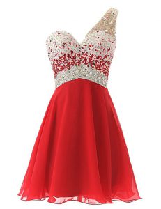 Knee Length Red Prom Dresses One Shoulder Sleeveless Criss Cross