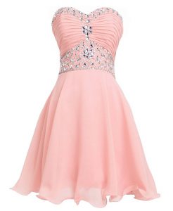 Wonderful Pink Lace Up Sweetheart Beading and Belt Dress for Prom Organza Sleeveless