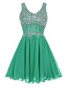 Knee Length Green Dress for Prom Chiffon Sleeveless Beading
