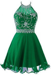 Top Selling Green Empire Scoop Sleeveless Organza Mini Length Zipper Beading and Belt Evening Dress