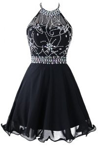 Smart Scoop Mini Length Black Dress for Prom Organza Sleeveless Beading and Belt