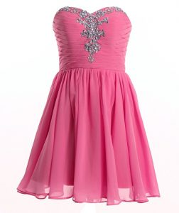 Traditional Rose Pink Organza Lace Up Sweetheart Sleeveless Mini Length Prom Gown Beading