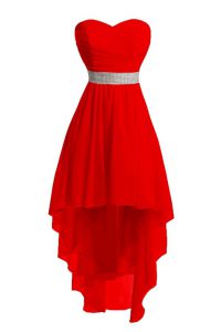 Red Sleeveless Organza Lace Up for Prom and Party