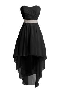 Black Sleeveless High Low Belt Lace Up Prom Party Dress