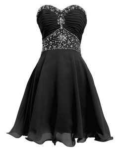 Exceptional Sleeveless Mini Length Beading and Belt Lace Up Evening Dress with Black