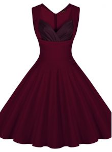 Shining Burgundy A-line Satin Sweetheart Sleeveless Ruching Knee Length Zipper Evening Dress