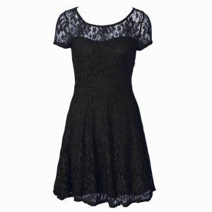 Stylish Black Evening Dress Prom and Party and For with Lace Scoop Short Sleeves Side Zipper