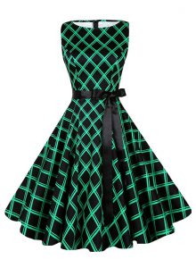 Scoop Green Sleeveless Sashes ribbons and Pattern Knee Length Prom Party Dress