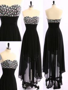 Black Empire Chiffon Sweetheart Sleeveless Beading Asymmetrical Zipper Homecoming Dress
