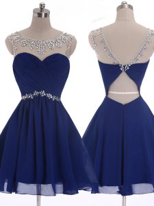 Fabulous Navy Blue Scoop Neckline Beading Prom Party Dress Sleeveless Criss Cross