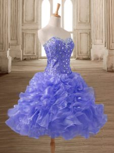 Deluxe Sweetheart Sleeveless Organza Evening Dress Beading and Ruffles Lace Up