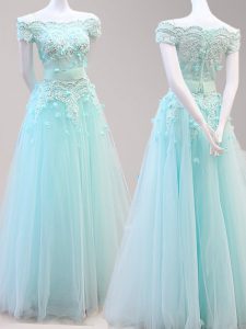 Custom Design Light Blue Homecoming Dress Prom and For with Beading and Appliques Off The Shoulder Cap Sleeves Zipper