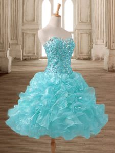 Customized Organza Sleeveless Mini Length Prom Dress and Beading and Ruffles