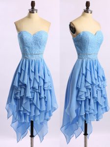 Blue Sleeveless Chiffon Zipper Evening Dress for Prom and Party