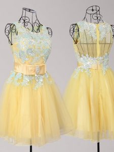Fitting Scoop Sleeveless Zipper Celeb Inspired Gowns Yellow Tulle