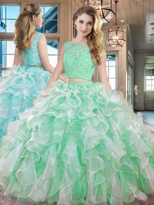 Organza Sleeveless Floor Length Quinceanera Dress and Lace and Ruffles