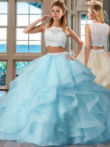 Deluxe Bateau Sleeveless Organza Ball Gown Prom Dress Beading and Ruffles Side Zipper