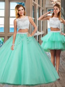 Apple Green Quinceanera Gown Military Ball and Sweet 16 and Quinceanera and For with Beading and Appliques Bateau Sleeve