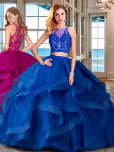 Top Selling Royal Blue Scoop Zipper Ruffles 15th Birthday Dress Sleeveless