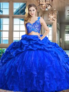 Fantastic Zipper Quinceanera Dress Royal Blue for Military Ball and Sweet 16 and Quinceanera with Lace and Ruffles and P