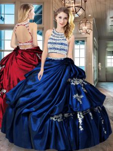 Cute Royal Blue Backless Scoop Beading and Appliques and Pick Ups Quinceanera Dress Taffeta Sleeveless