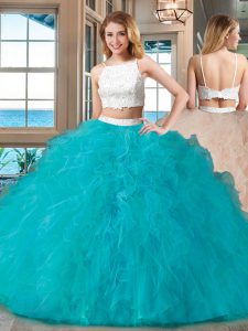 Fitting Straps Sleeveless Beading Backless Quinceanera Dress