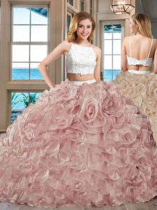 Straps Sleeveless Floor Length Beading and Ruffles Backless Quince Ball Gowns with Champagne