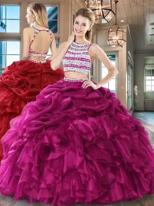 Scoop Sleeveless Backless Floor Length Beading and Ruffles and Pick Ups Quinceanera Gowns