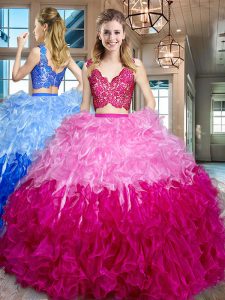 On Sale Multi-color Quinceanera Dress Military Ball and Sweet 16 and Quinceanera and For with Lace and Ruffles V-neck Sl