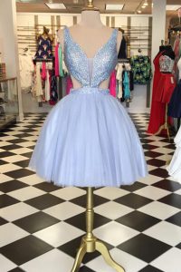 Dynamic Sweetheart Sleeveless Prom Evening Gown Knee Length Beading Lavender Tulle