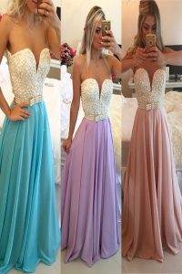 New Arrival Floor Length A-line Sleeveless Blue Prom Evening Gown Clasp Handle