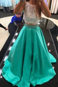 With Train Turquoise Prom Party Dress Scoop Sleeveless Zipper