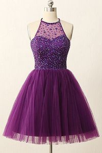 Tulle Scoop Sleeveless Zipper Sequins Dress for Prom in Purple