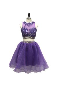 Most Popular Lavender A-line Scoop Sleeveless Tulle Knee Length Side Zipper Beading and Appliques Evening Party Dresses