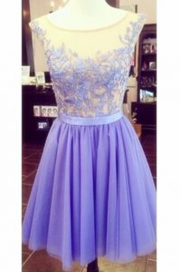 Trendy Scoop Lavender Tulle and Lace Zipper Prom Dresses Sleeveless Mini Length Appliques