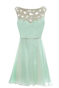 Luxurious Apple Green A-line Scoop Sleeveless Chiffon Tea Length Zipper Beading Prom Gown