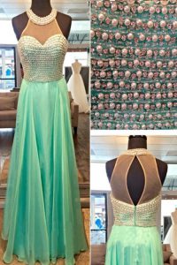 Cheap Apple Green Sleeveless Beading Floor Length Junior Homecoming Dress