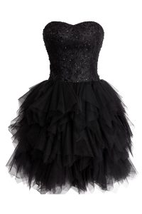Black Lace Up Prom Evening Gown Beading and Sequins Sleeveless Knee Length