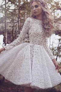 Deluxe White Lace Up Bateau Lace Prom Dresses Lace Long Sleeves