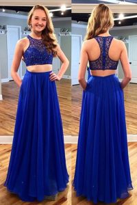 Scoop Floor Length A-line Sleeveless Royal Blue Evening Dress Zipper