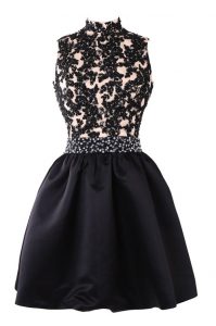 Black Mother Of The Bride Dress Prom and For with Beading and Appliques High-neck Sleeveless Backless