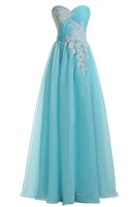 Elegant Blue Sweetheart Neckline Appliques Prom Dresses Sleeveless Zipper