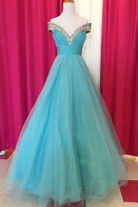 Off The Shoulder Sleeveless Backless Blue Tulle