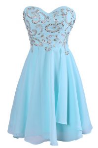 Dazzling Sleeveless Knee Length Embroidery Criss Cross Prom Dresses with Blue