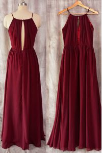 Floor Length Zipper Prom Gown Burgundy for Prom with Ruching