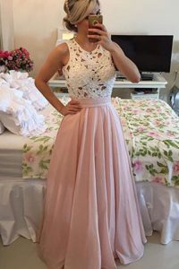 Popular Pink Chiffon Side Zipper Scoop Sleeveless Floor Length Mother Of The Bride Dress Lace