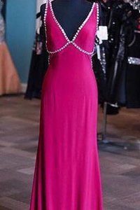 Fuchsia Sleeveless Sashes ribbons Floor Length Dress for Prom